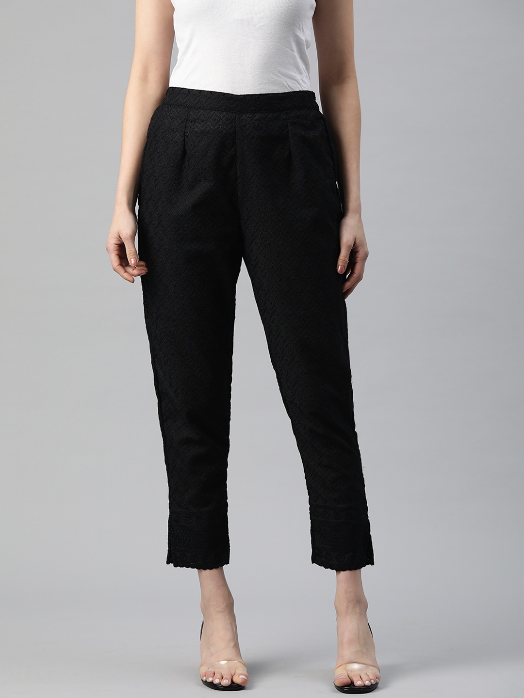 

Readiprint Embroidered Pleated Trousers, Black