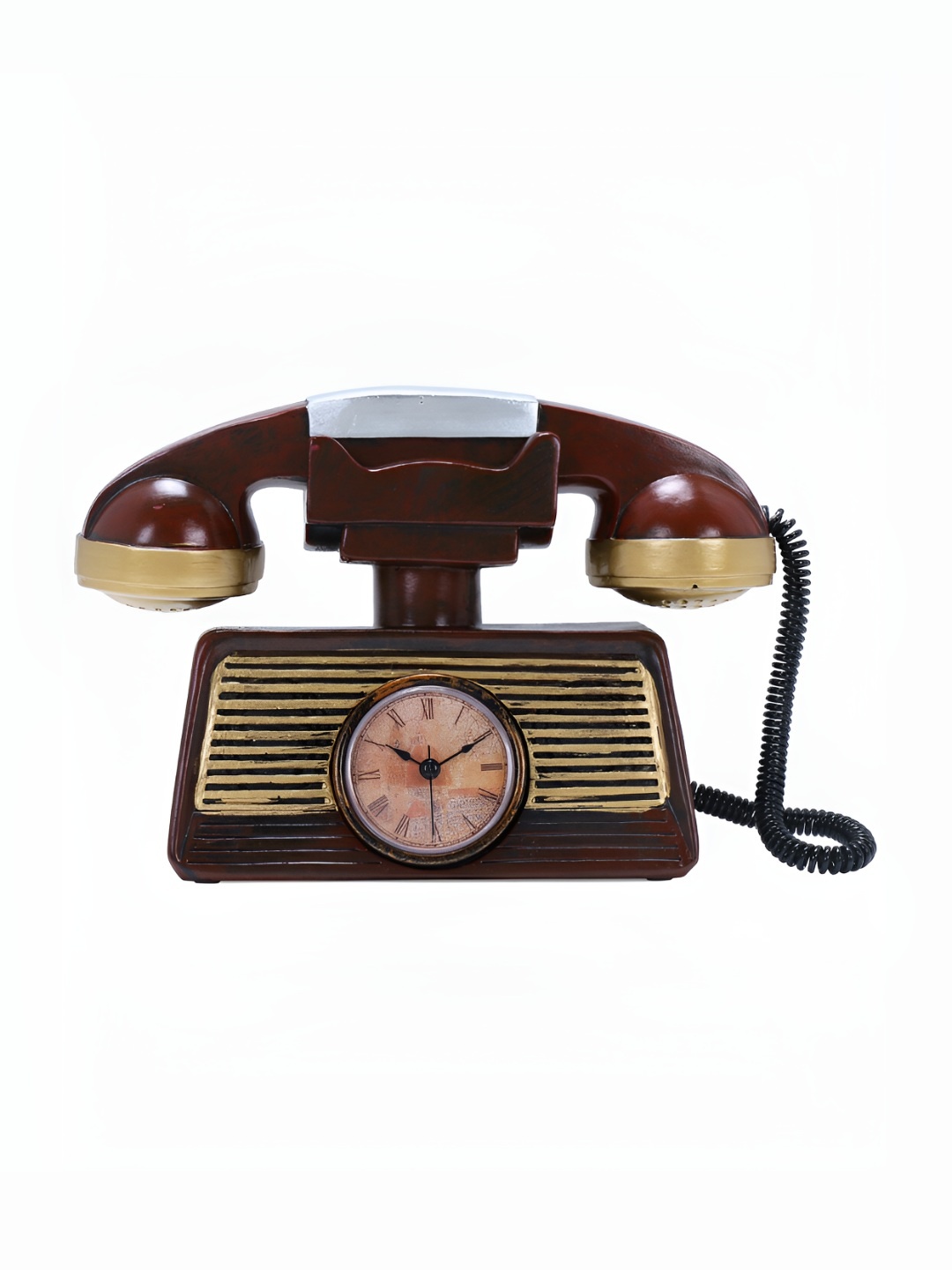 

A Vintage Affair- Home Decor Brown Vintage Decorative Telephone Tabletop Clock Showpiece