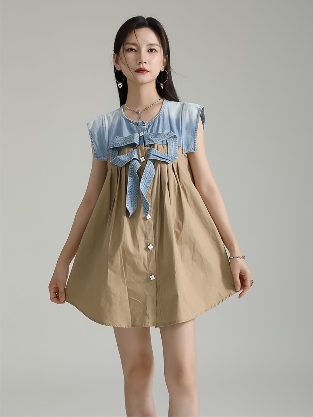 

JC Collection Round Neck A-Line Dress, Khaki