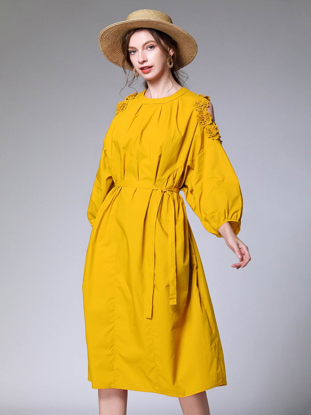 

JC Collection Cold-Shoulder Sleeves A-Line Dress, Yellow