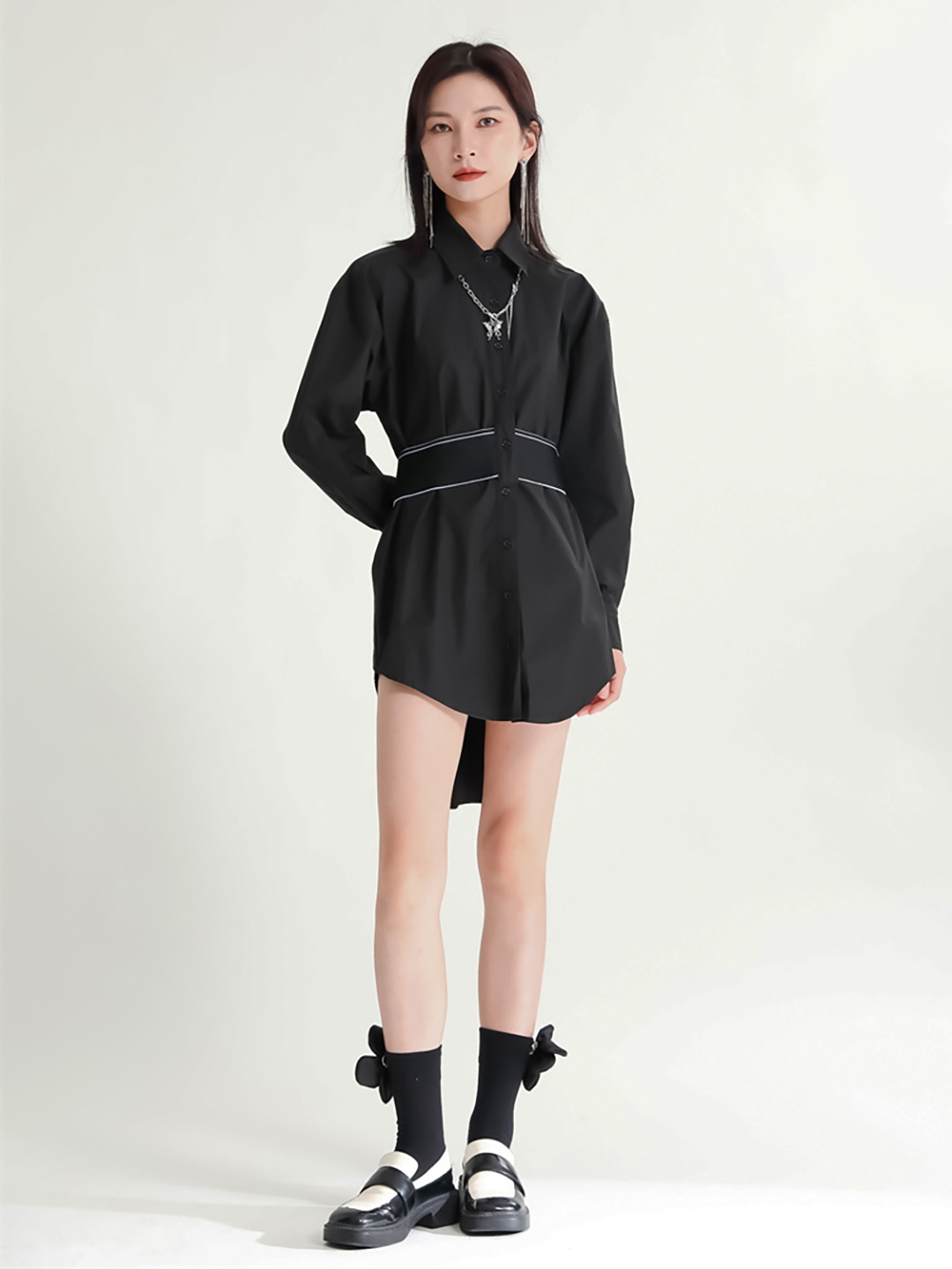 

JC Collection Shirt Collar Mini Dress, Black