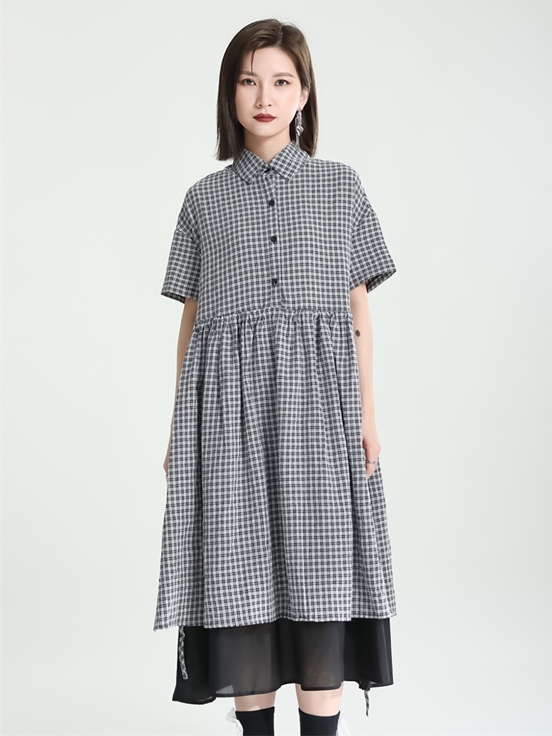 

JC Collection Checked Fit & Flare Midi Dress, Black