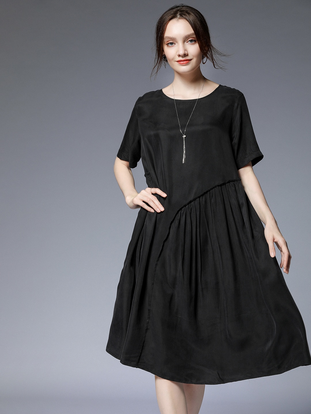 

JC Collection A-Line Midi Dress, Black
