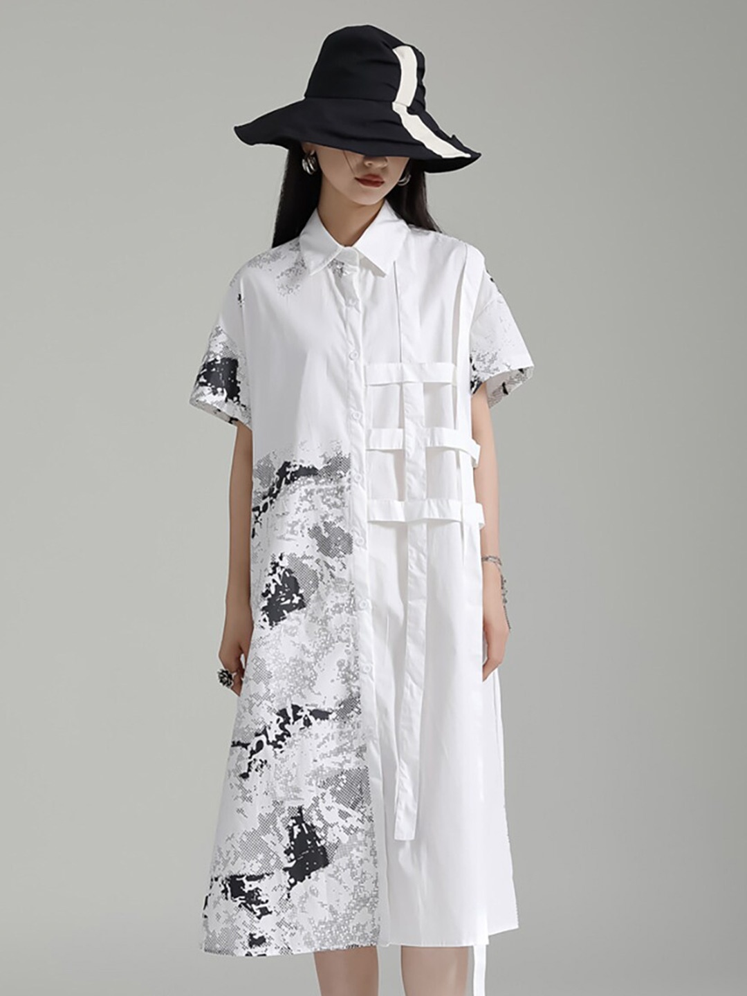 

JC Collection Abstract Printed Shirt Midi Dress, White