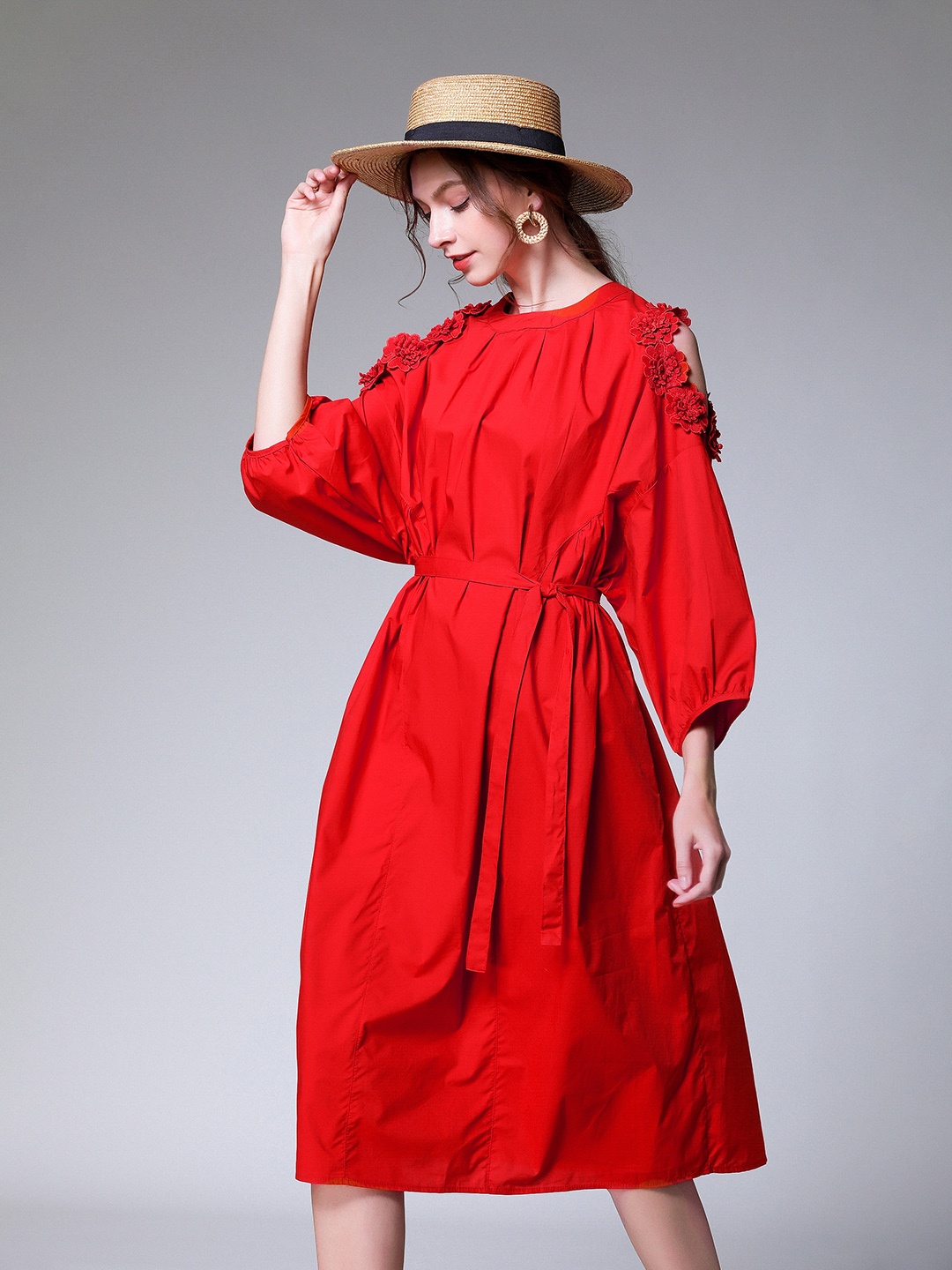 

JC Collection A-Line Midi Casual Dress, Red