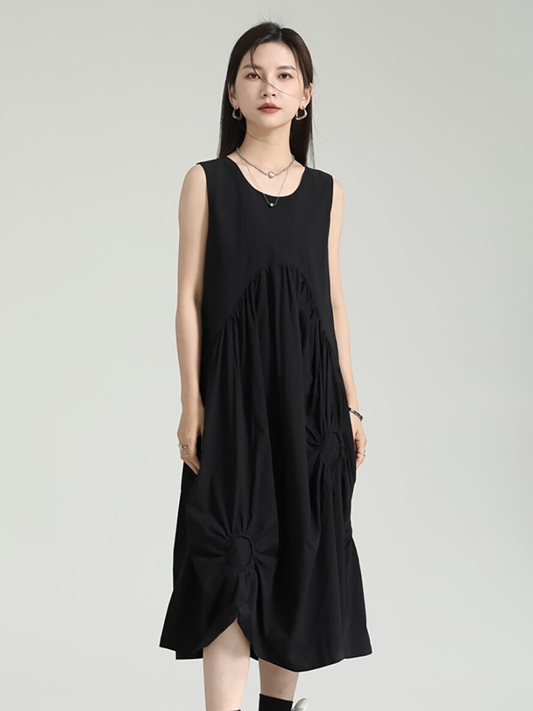 

JC Collection Gathered Sleeveless A-Line Midi Dress, Black