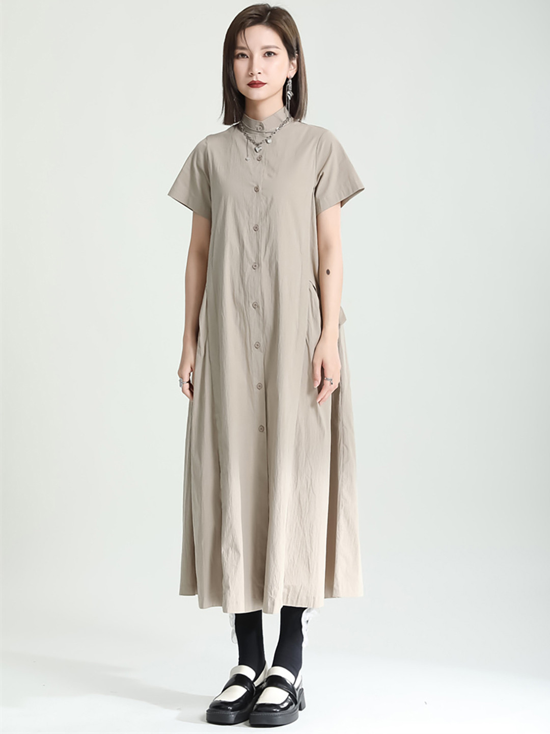 

JC Collection High Neck A-Line Midi Dress, Khaki