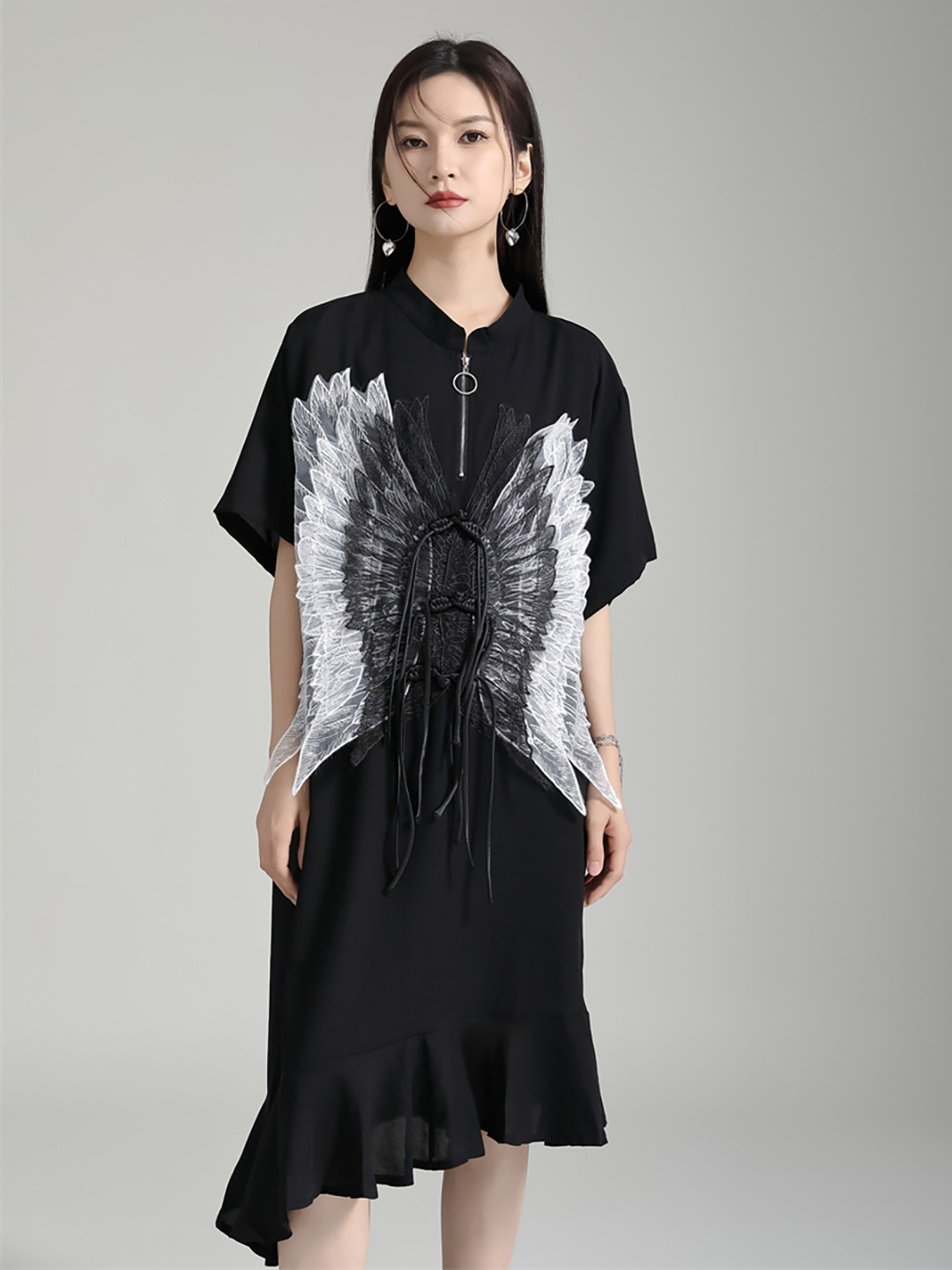

JC Collection Mock Neck Applique A-Line Midi Dress, Black