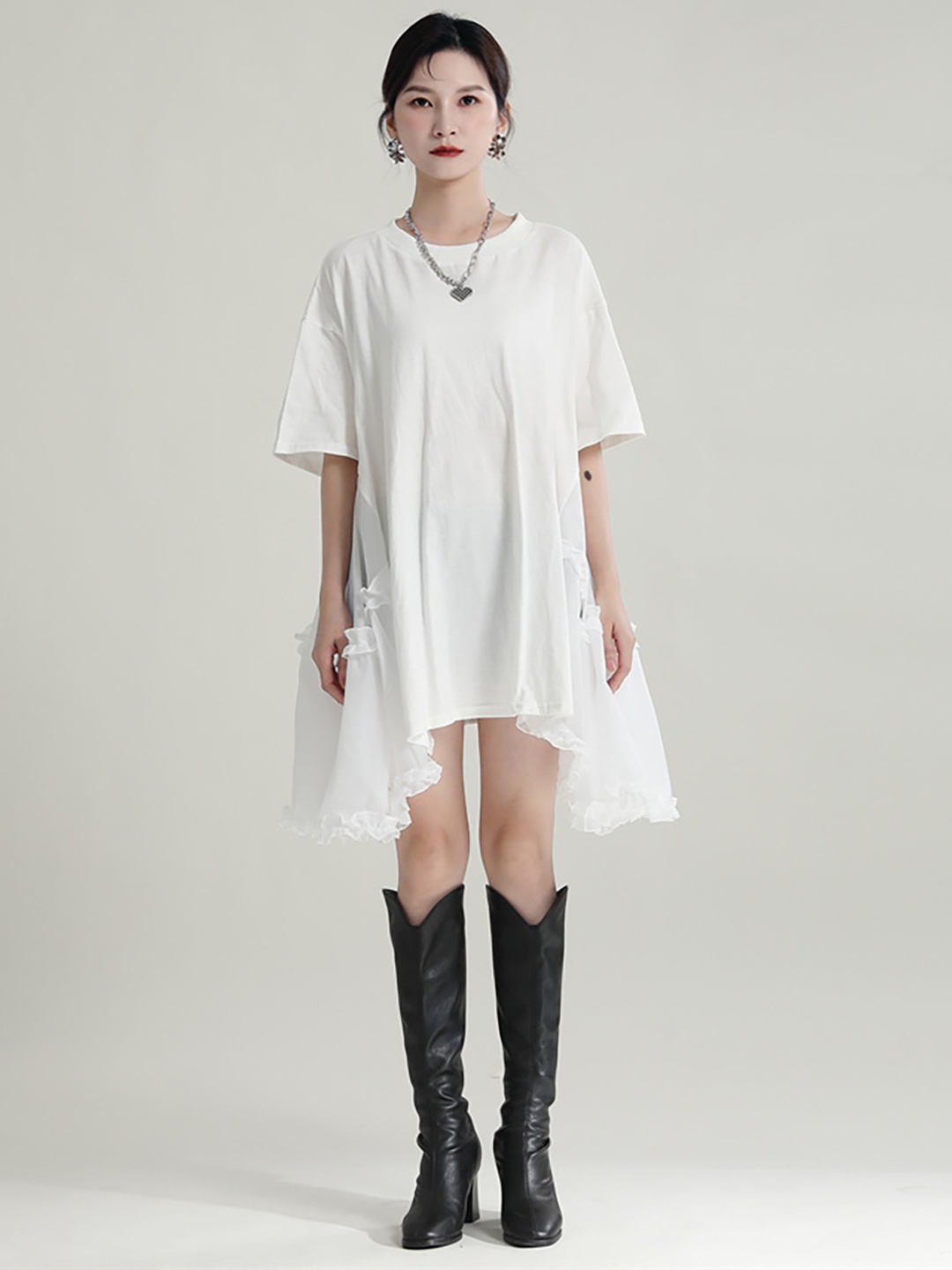 

JC Collection Round Neck A-Line Dress, White