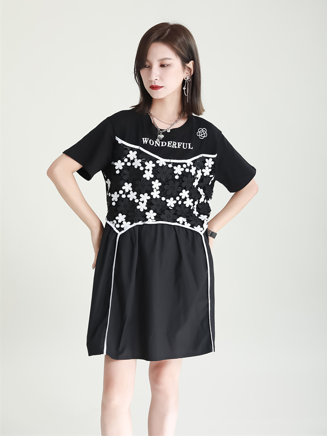 

JC Collection Floral Printed T-shirt Dress, Black