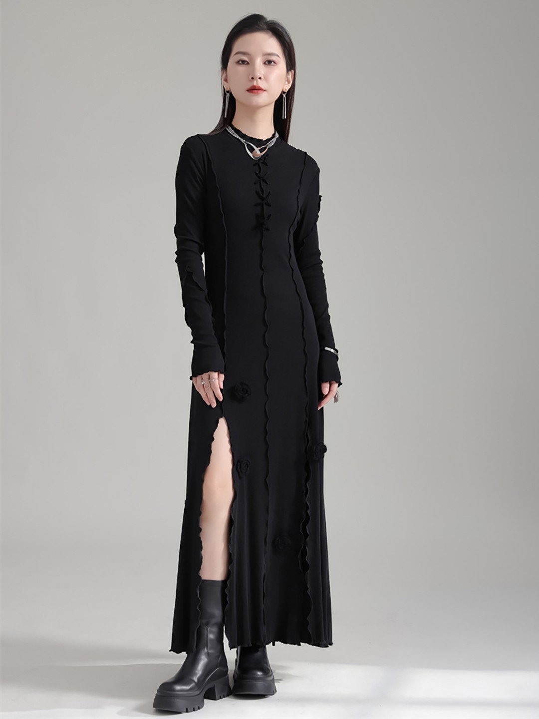 

JC Collection High Neck Long Sleeves Maxi Dress, Black