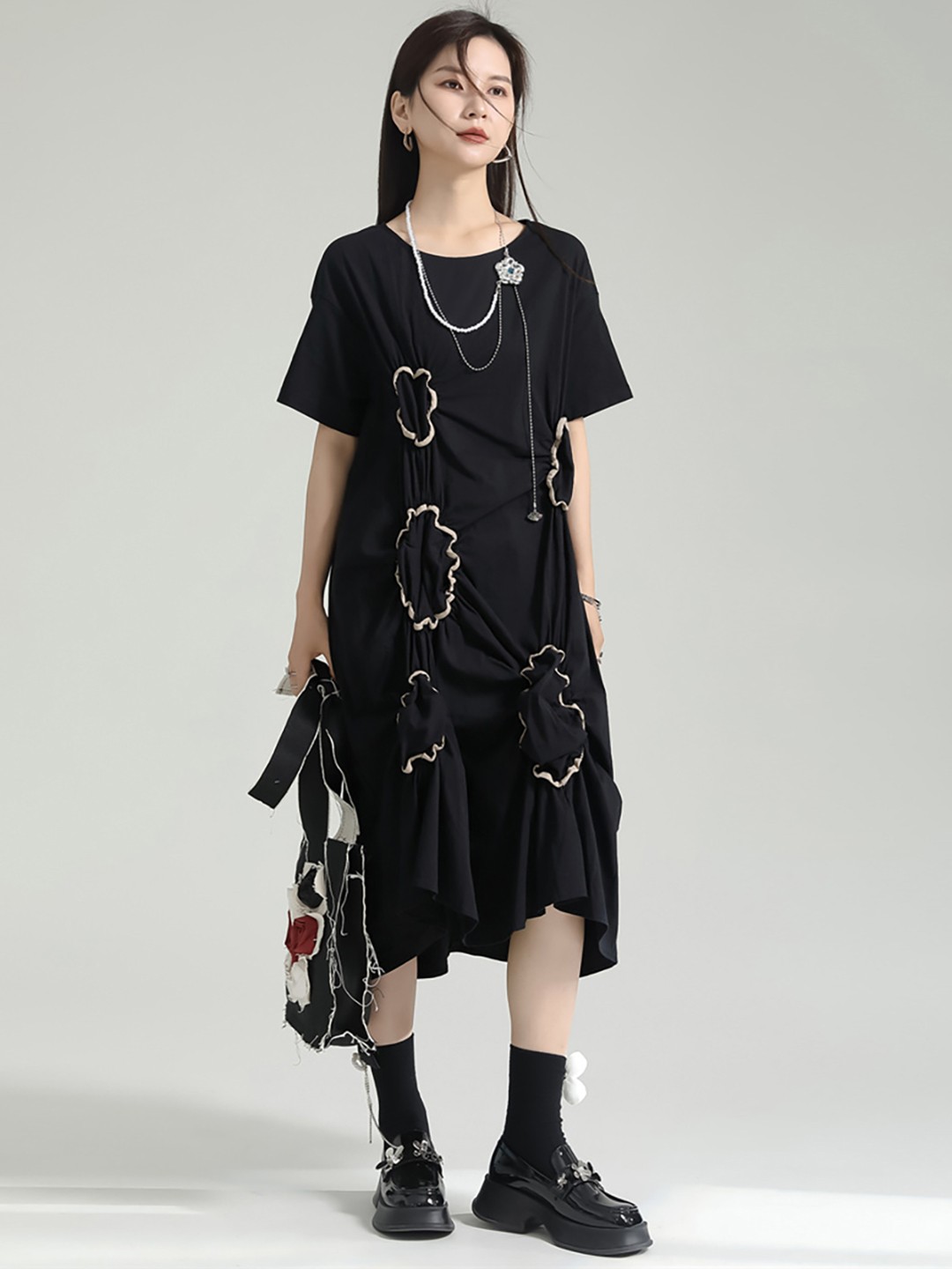 

JC Collection A-Line High-Low Midi Dress, Black