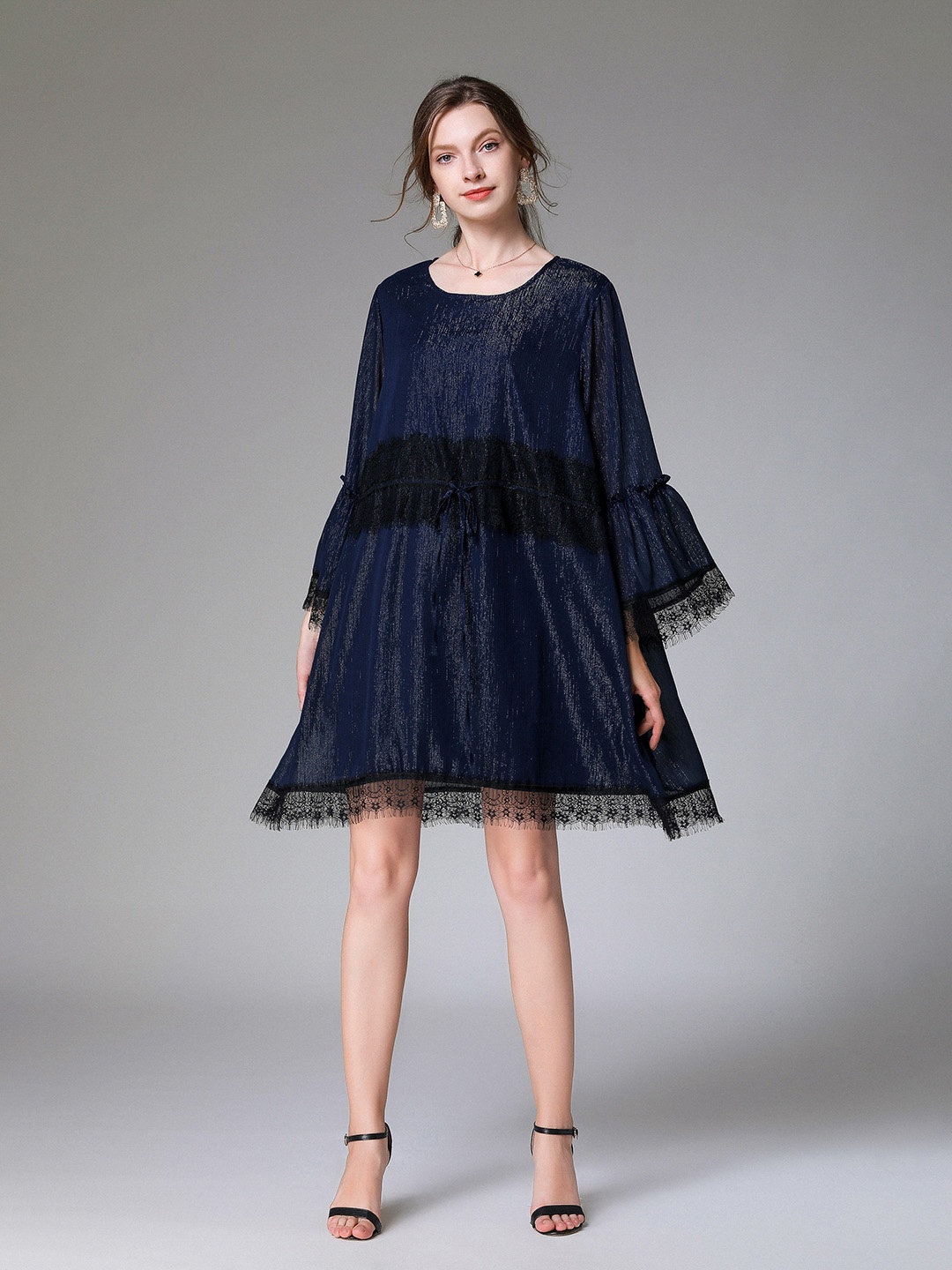 

JC Collection Round Neck A-Line Dress, Navy blue