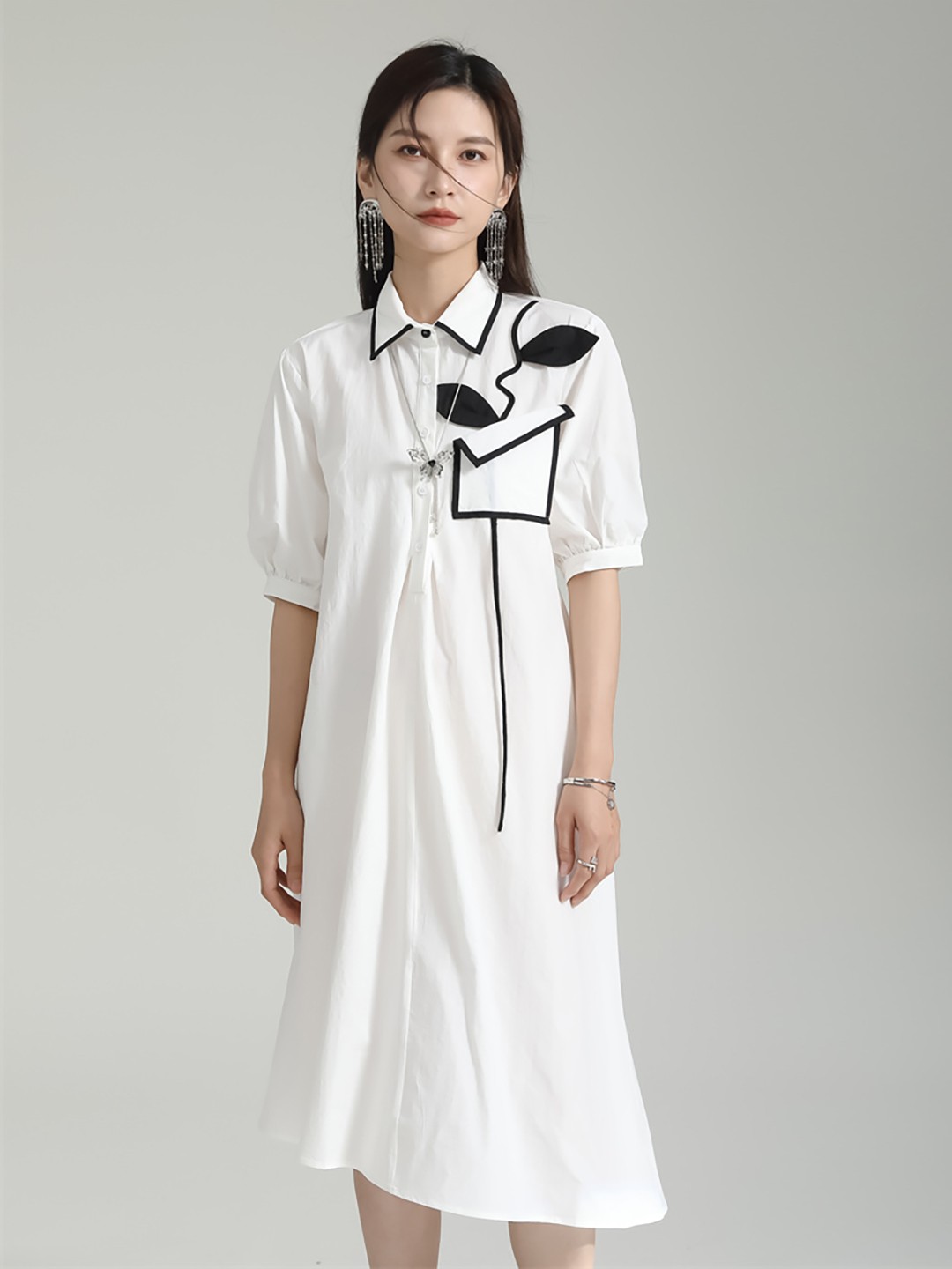 

JC Collection Puff Sleeve High-Low A-Line Midi Dress, White