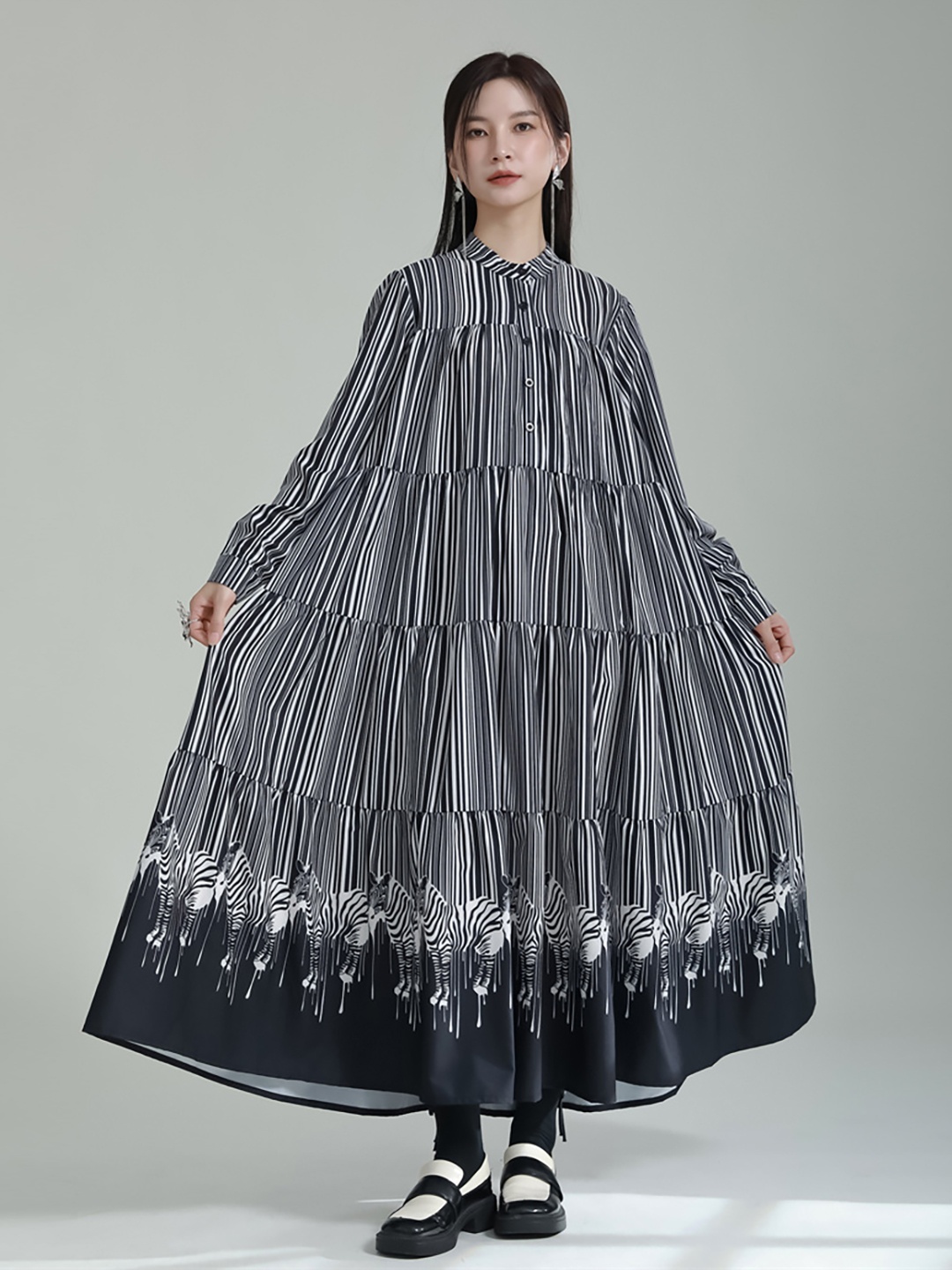 

JC Collection Striped Print A-Line Maxi Dress, Black