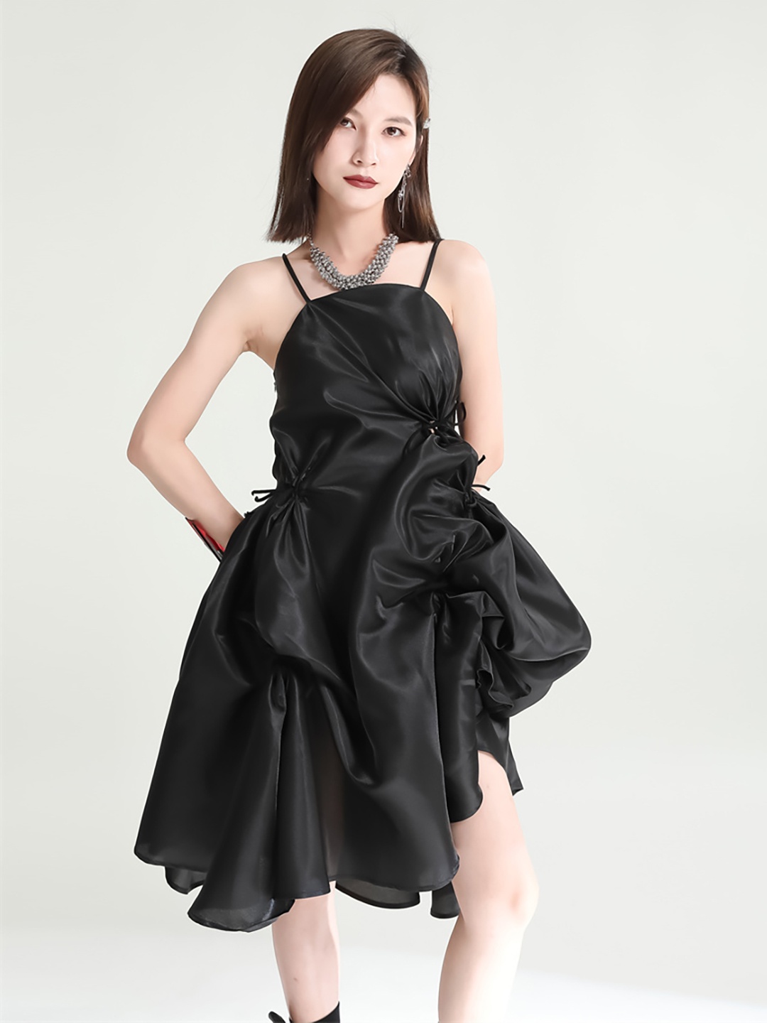 

JC Collection Shoulder Straps A-Line Midi Dress, Black
