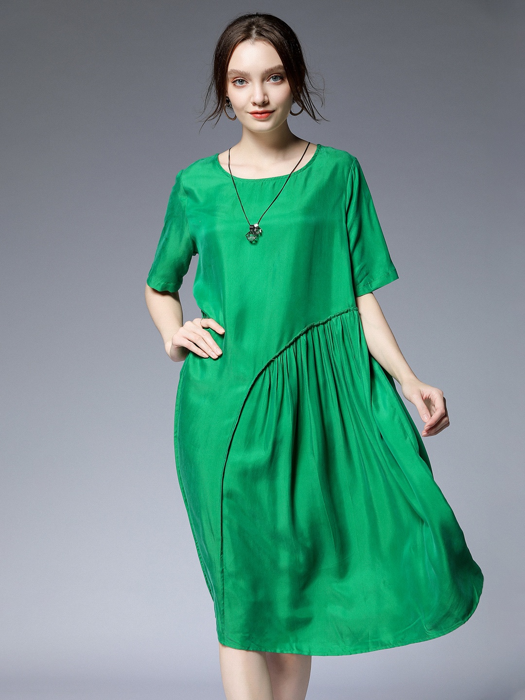 

JC Collection Gathered A-Line Midi Dress, Green