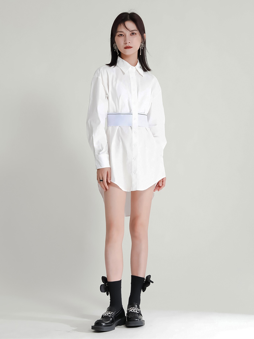 

JC Collection Cuffed Sleeves High Low Shirt Mini Dress, White