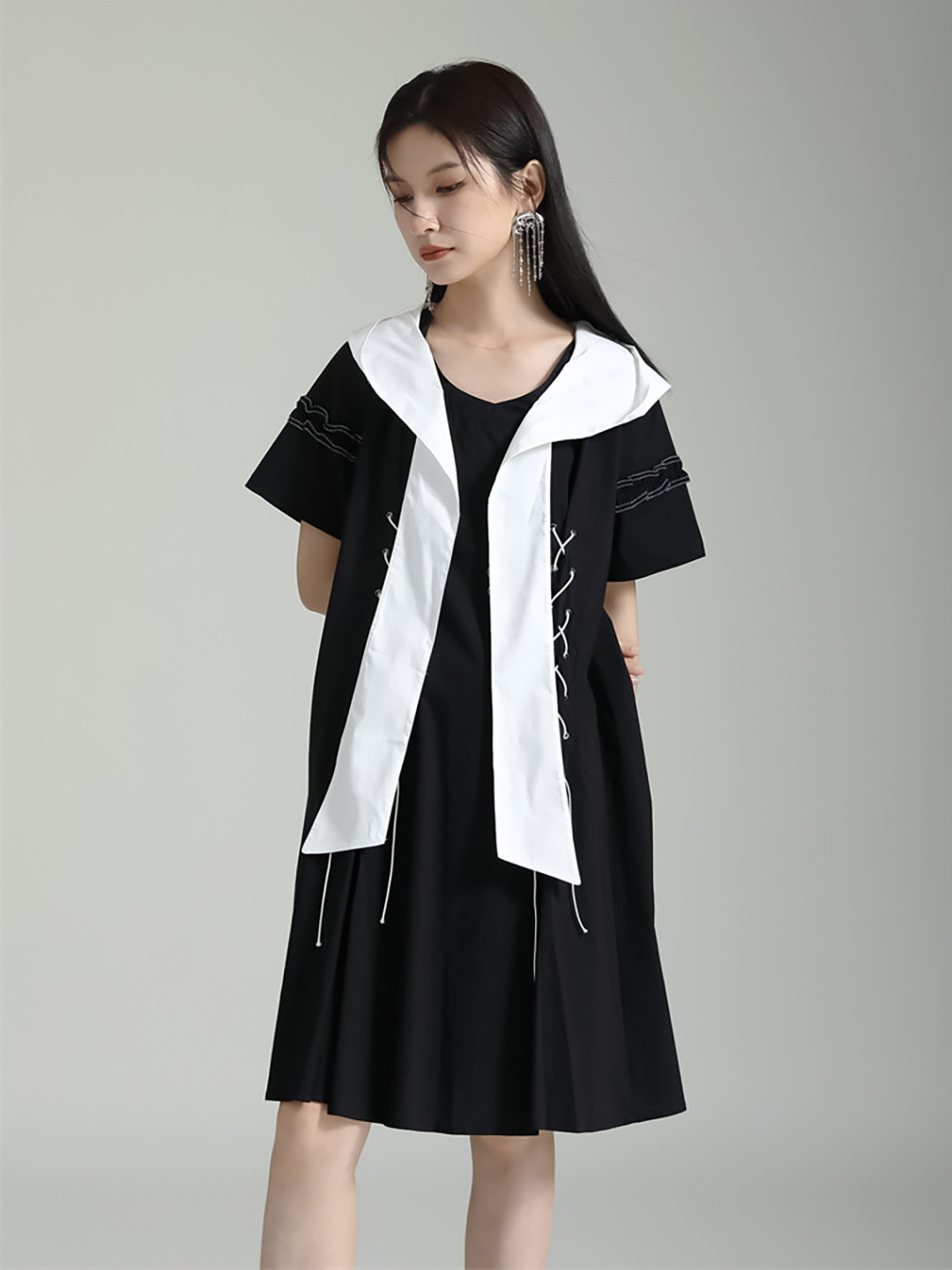 

JC Collection Colourblocked A-Line Dress, Black