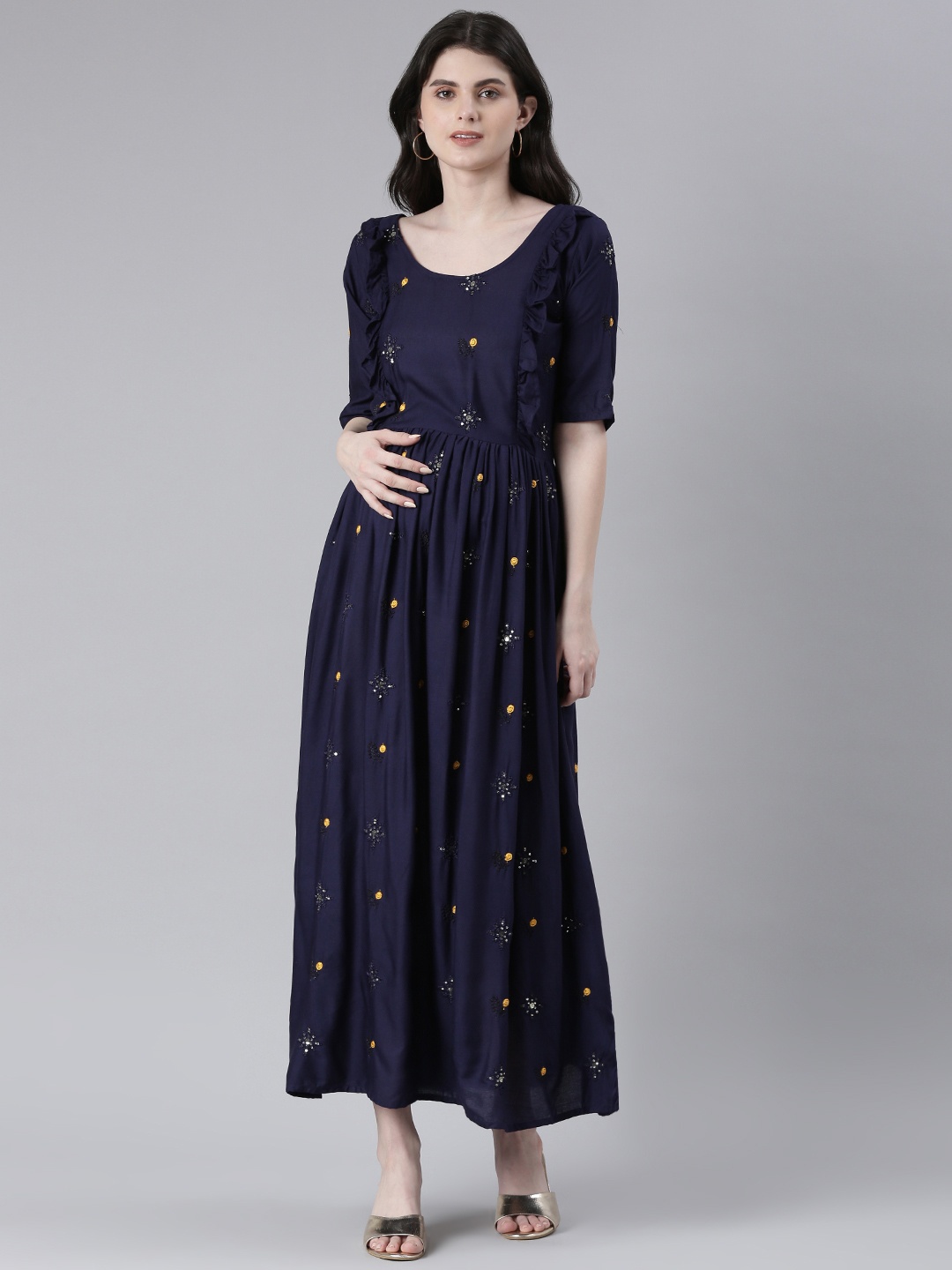 

Swishchick Ethnic Motifs Print Maxi Maternity Dress, Blue