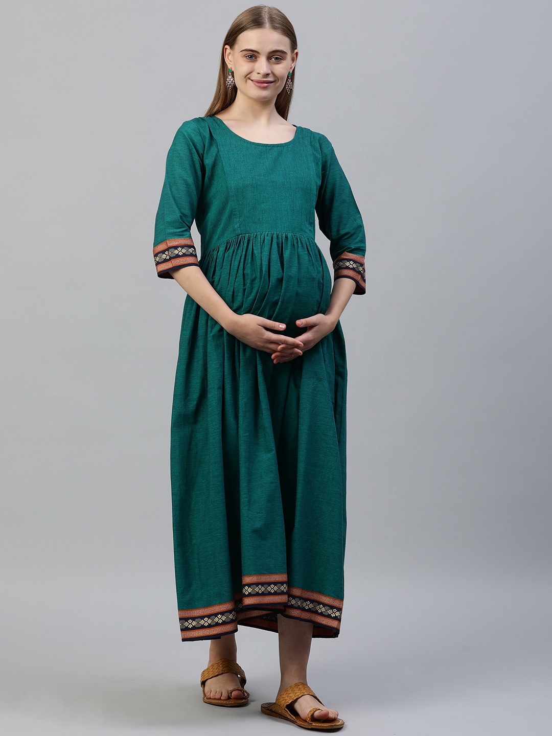 

Swishchick Cotton Maxi Maternity Dress, Green