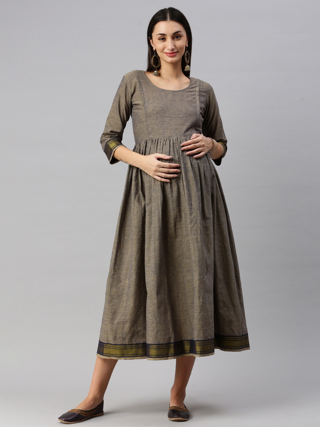 

Swishchick A-Line Midi Cotton Maternity Dress, Grey