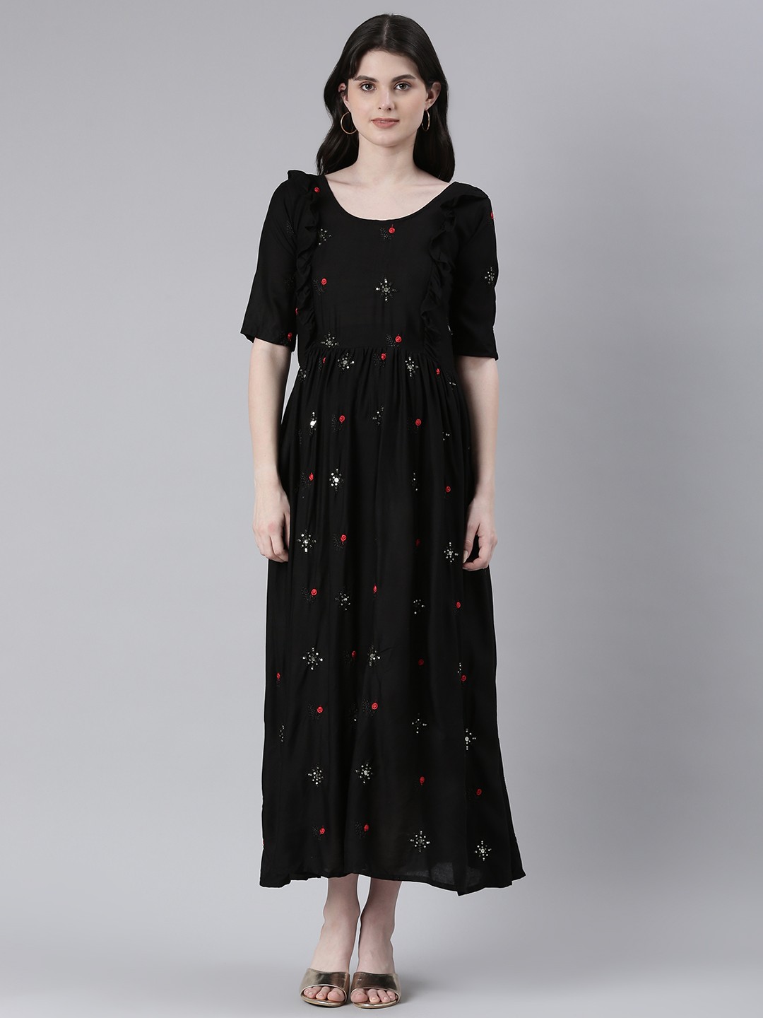 

Swishchick Floral Sequin Embroidered Maternity Maxi Dress, Black