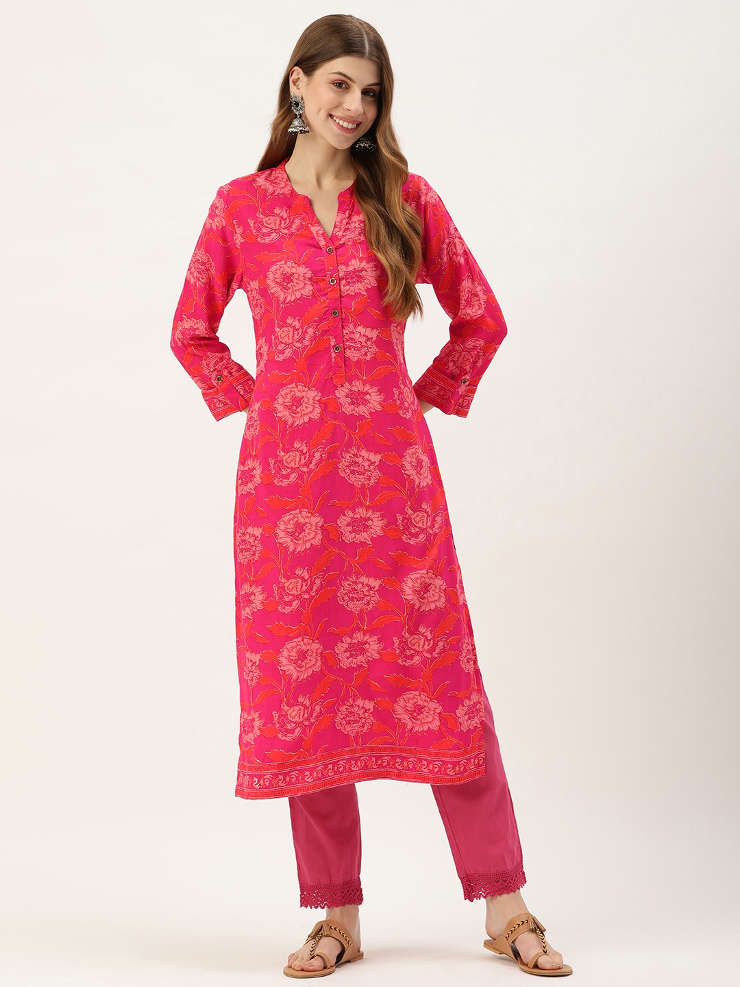 

AMUKTI Women Floral Printed Kurta, Pink