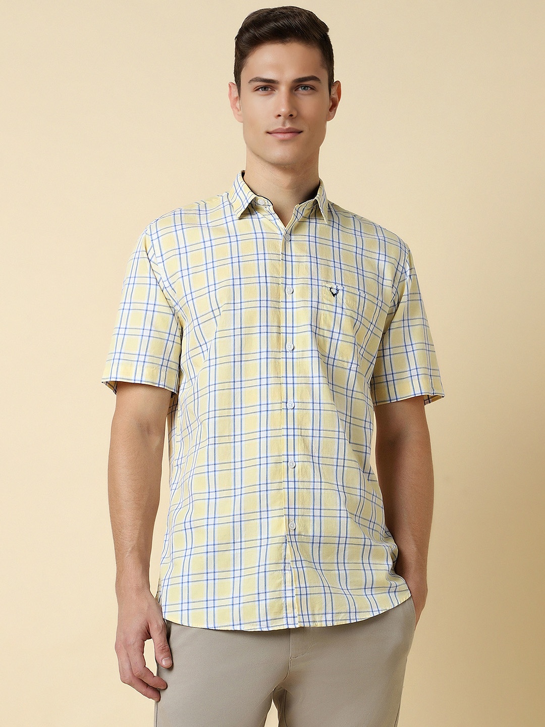 

Allen Solly Spread Collar Slim Fit Tartan Checked Casual Pure Cotton Shirt, Yellow