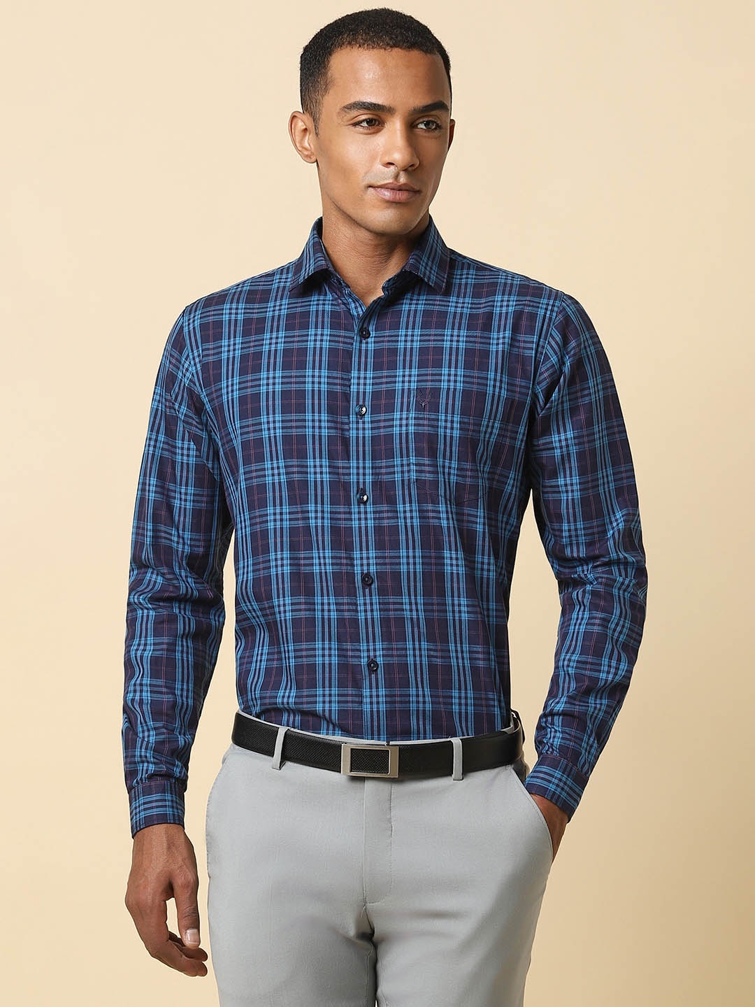 

Allen Solly Slim Fit Tartan Checked Formal Pure Cotton Shirt, Blue