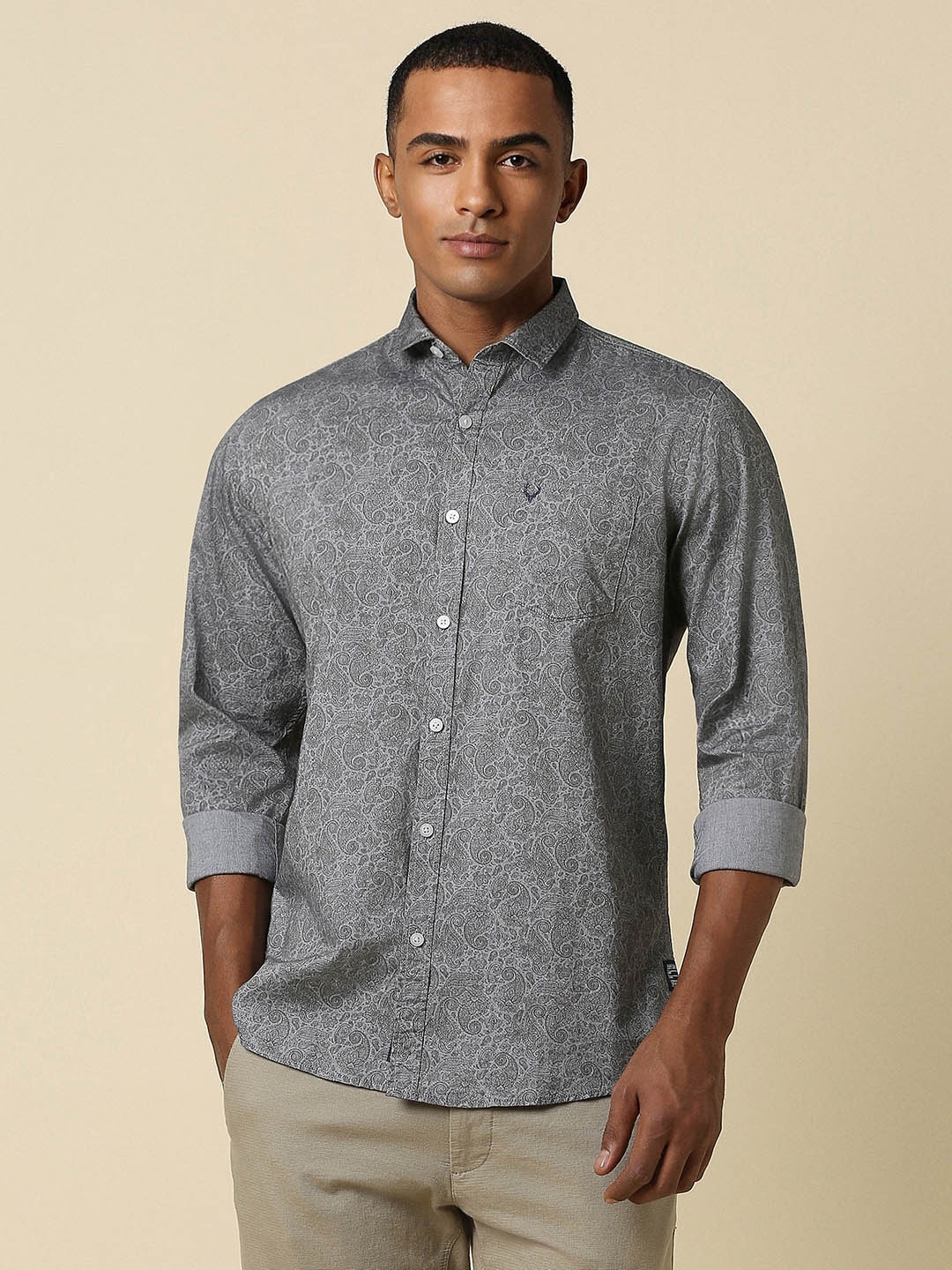 

Allen Solly Spread Ethnic Motifs Printed Casual Pure Cotton Shirt, Grey