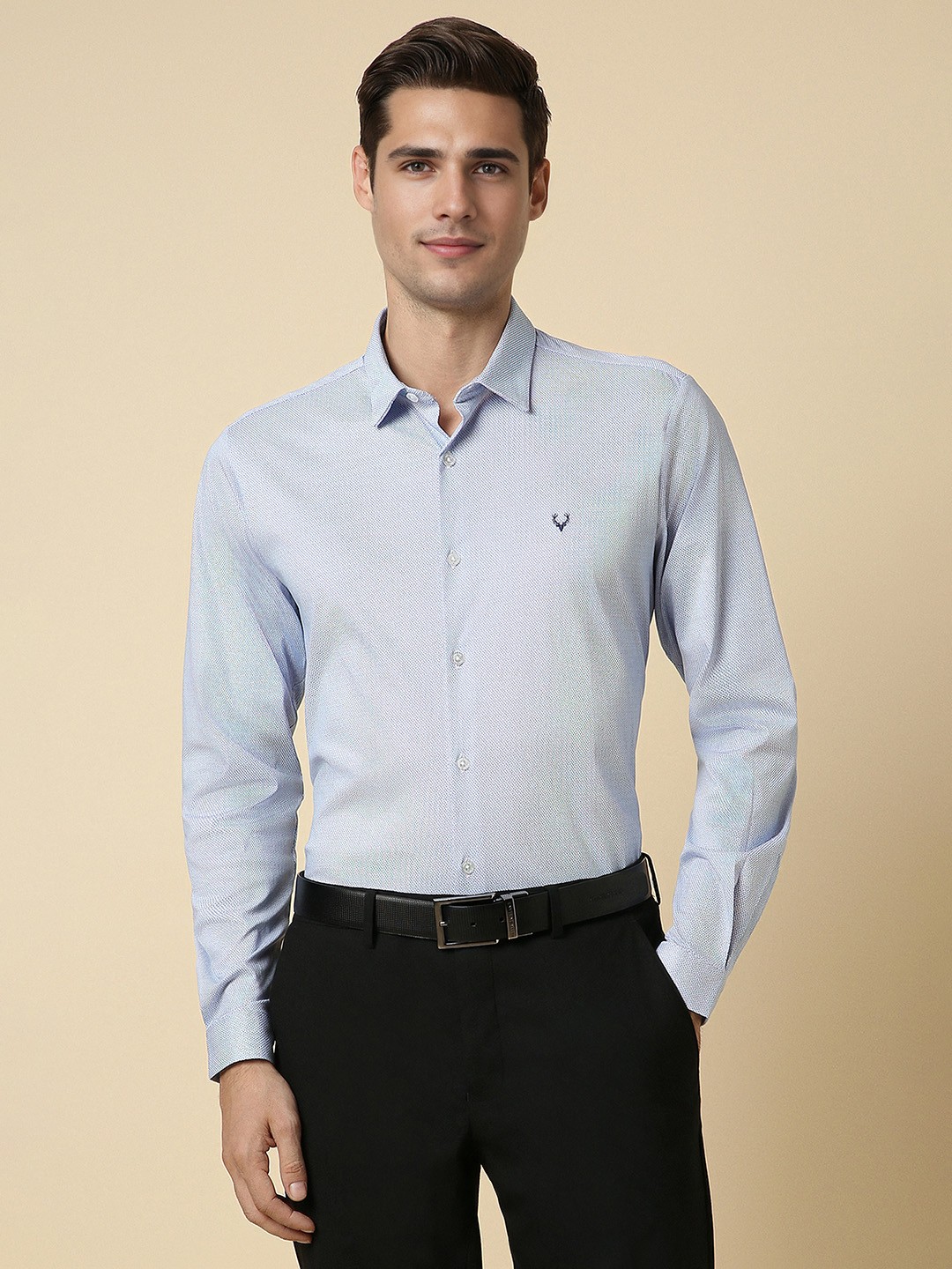 

Allen Solly Slim Fit Micro Ditsy Printed Spread Collar Pure Cotton Formal Shirt, Blue