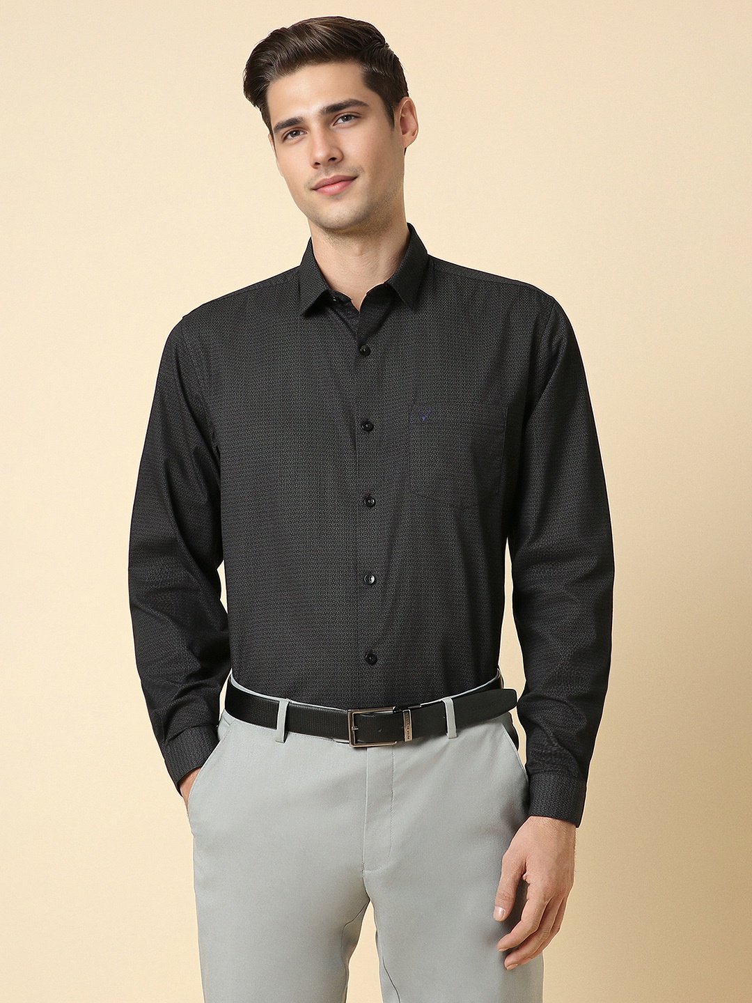 

Allen Solly Chevron Printed Slim Fit Formal Pure Cotton Shirt, Black