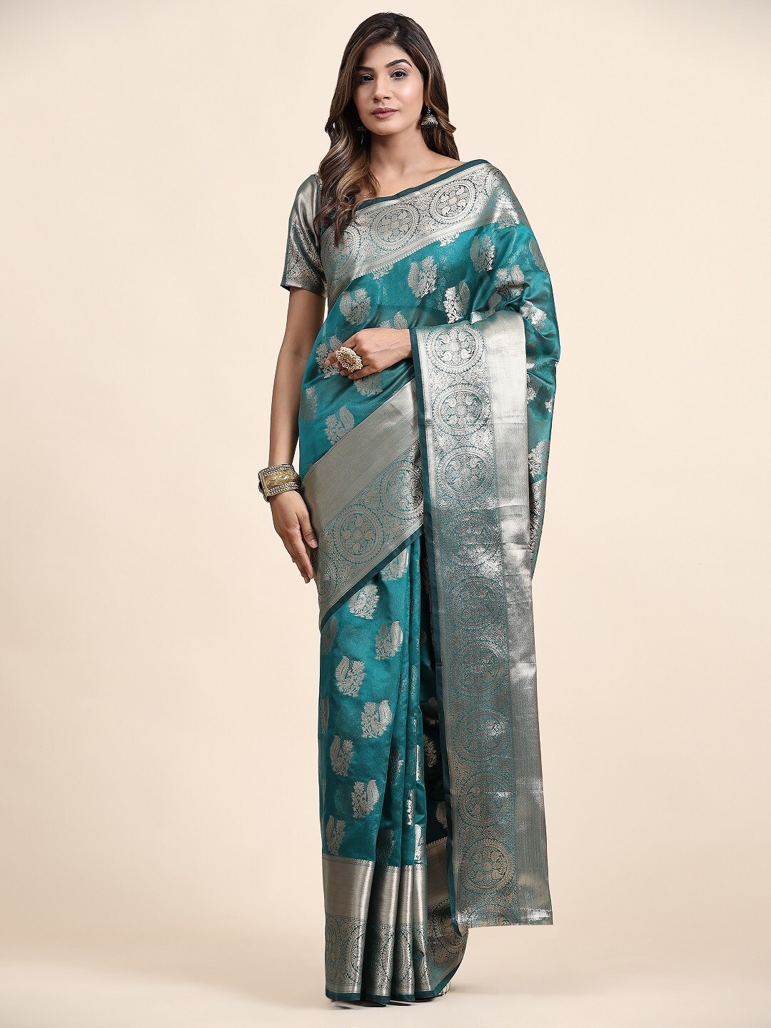 

faxofab Woven Design Zari Banarasi Saree, Teal