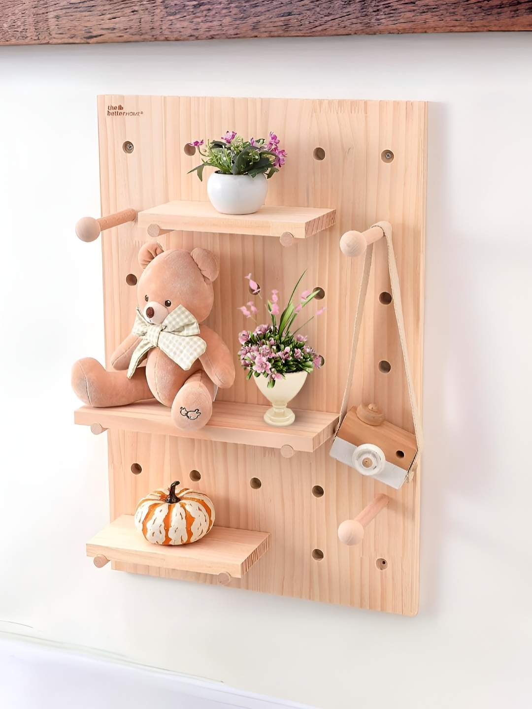 

The Better Home Brown Pinewood Wall Shelf With Keyholders