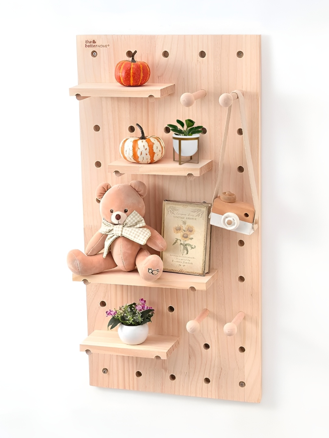 

The Better Home Brown Pinewood Wall Shelf With Keyholders