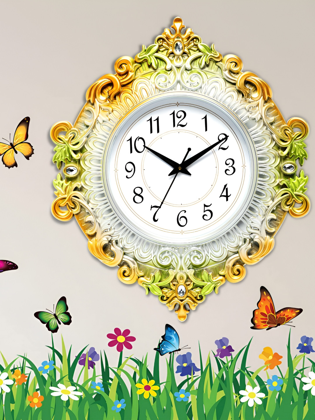 

Attractionz Green & White Round Textured Analogue Contemporary Wall Clock