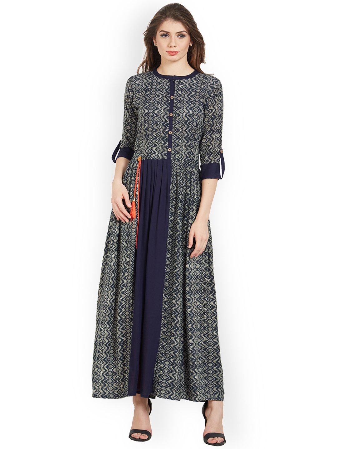 

Kvsfab Women Blue & Multicoloured Printed A-Line Kurta