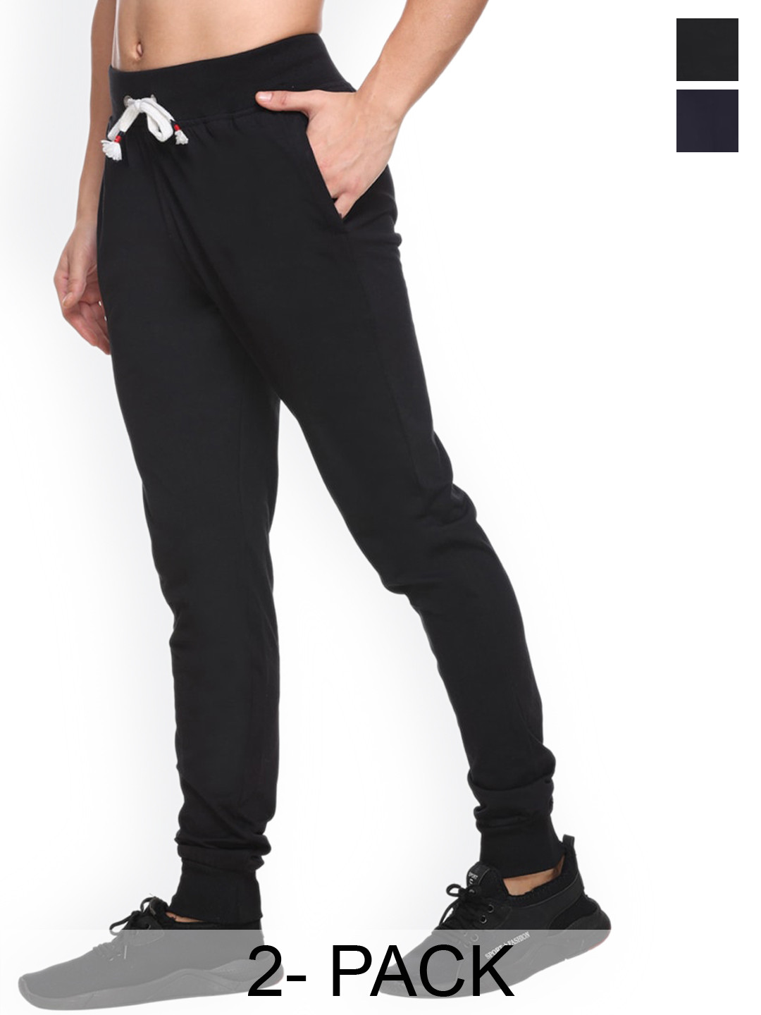

BASIS PLN Men Pack Of 2 Mid-Rise Cotton Joggers, Black