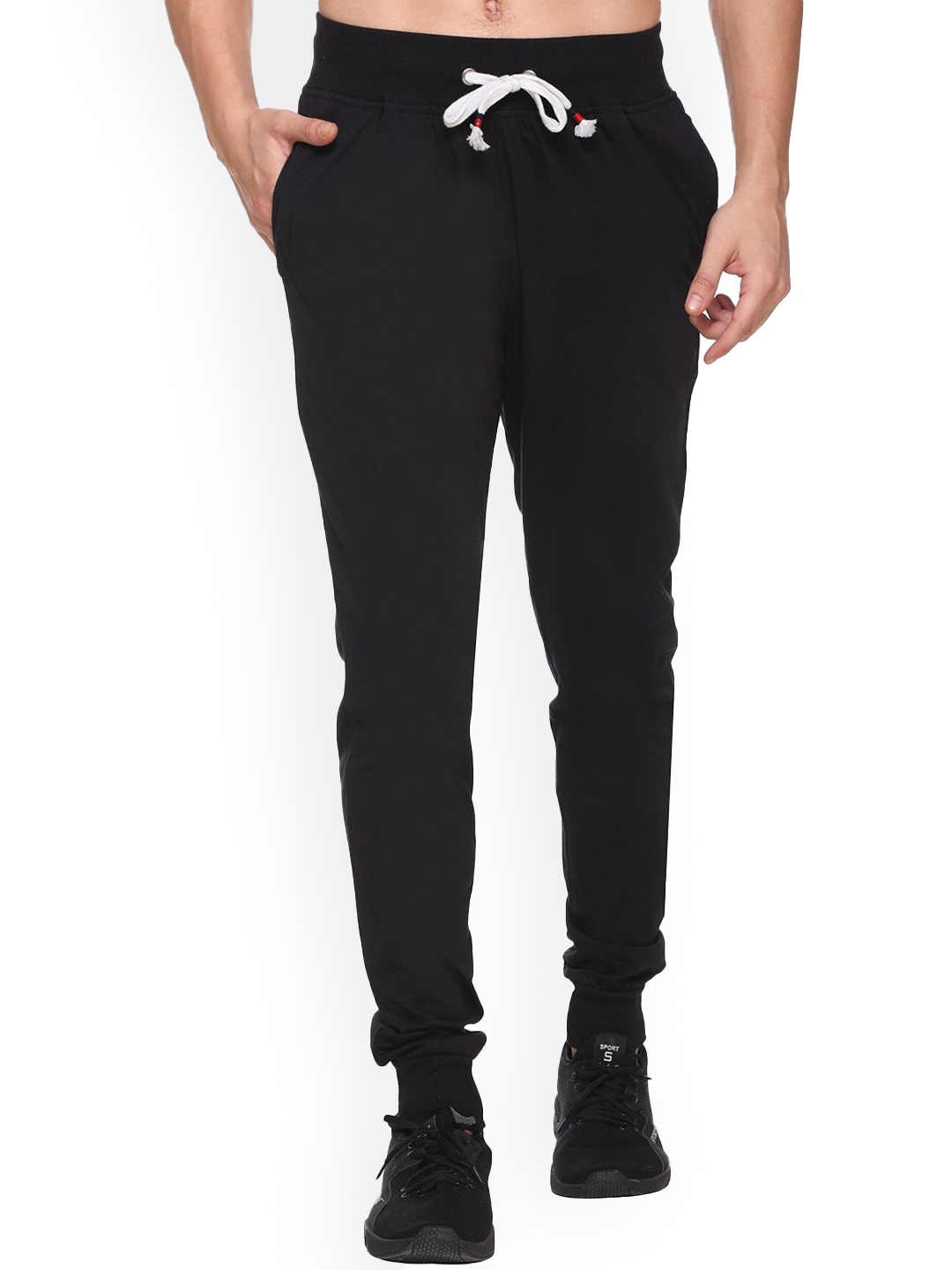 

BASIS PLN Men Cotton Mid Rise Joggers, Black