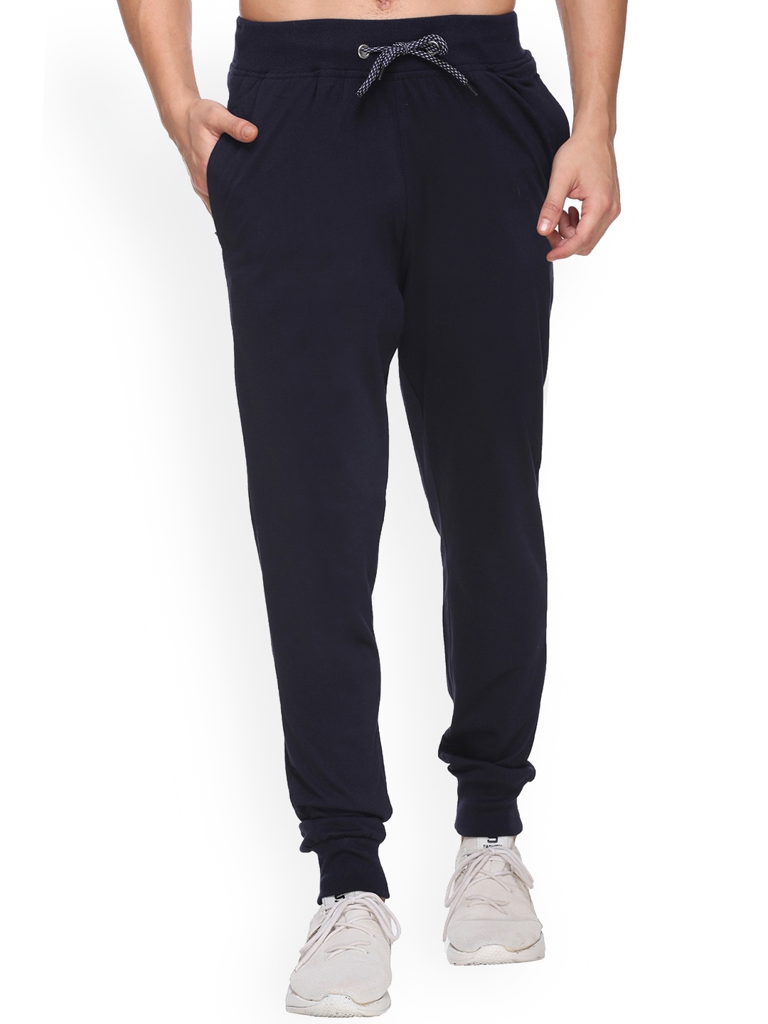 

BASIS Men Cotton Moisture Wicking Mid-Rise Joggers, Navy blue