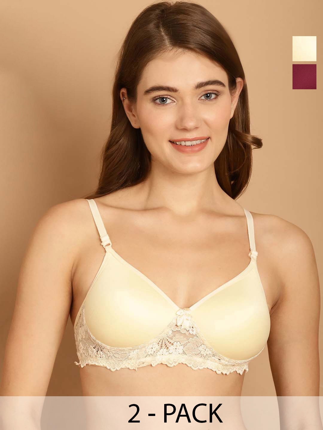 

Friskers Pack Of 2 Medium Coverage Lightly Padded Bra, Beige