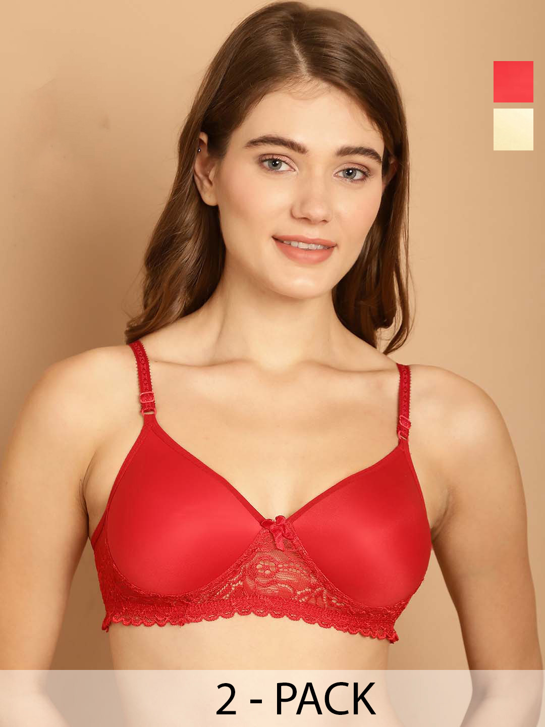 

Friskers Pack of 2 Lightly Padded Dry Fit Balconette Bras With All Day Comfort, Red