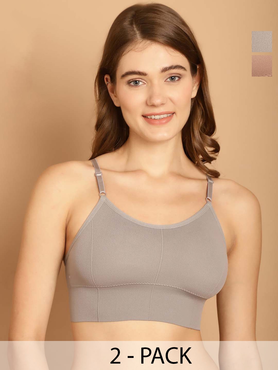 

Friskers Pack of 2 Full Coverage Lightly Padded Dry Fit Sports Bras With All Day Comfort, Grey