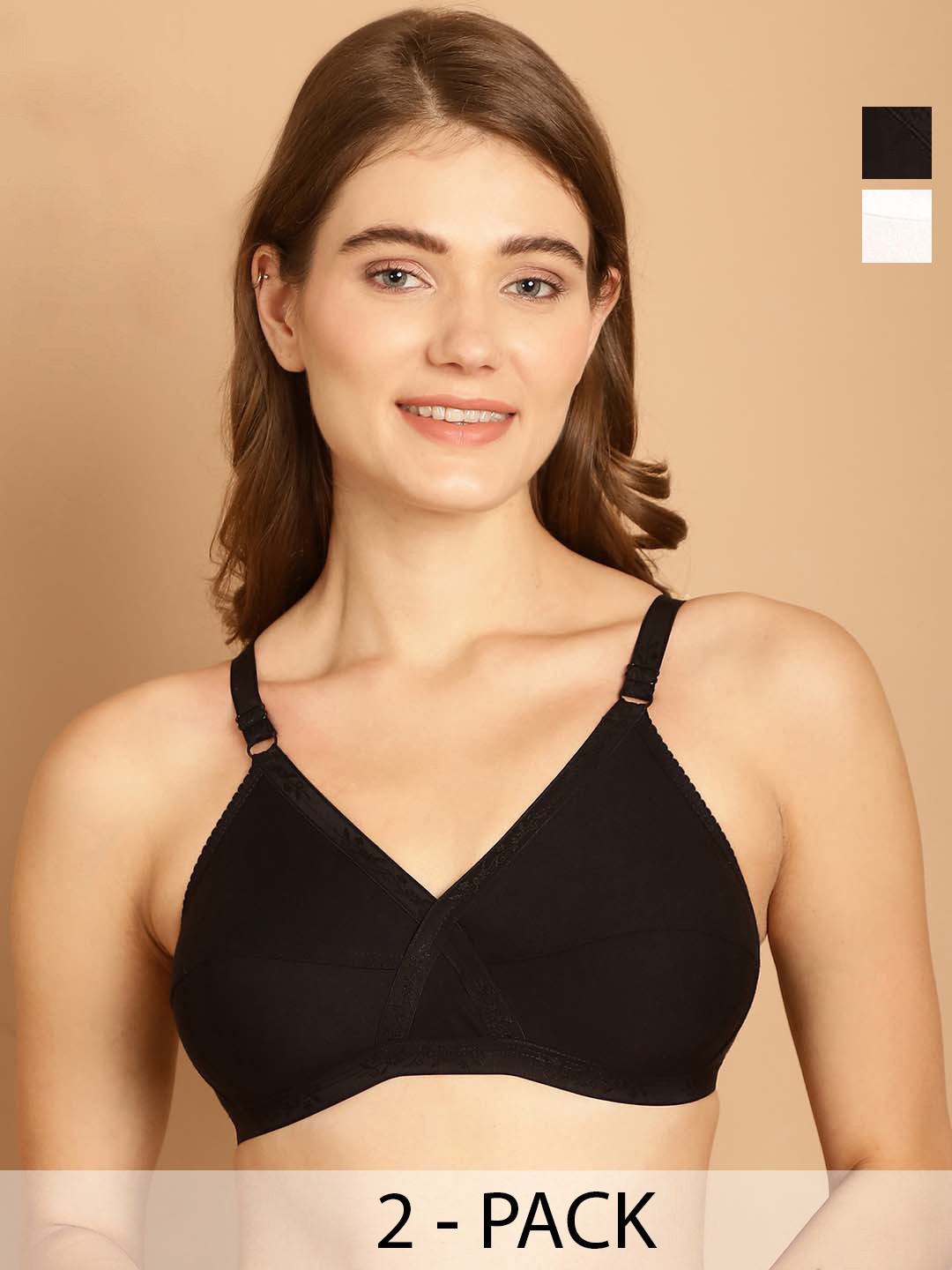 

Friskers Pack of 2 Full Coverage Non Padded Dry Fit Everyday Bras With All Day Comfort, Black