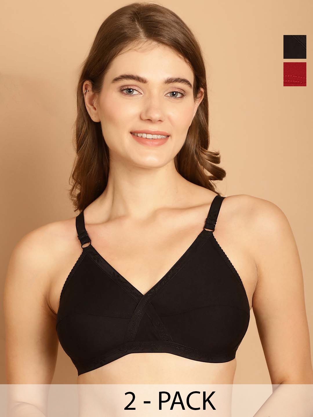 

Friskers Pack Of 2 Non Padded Dry Fit Cotton Everyday Bras With All Day Comfort, Black