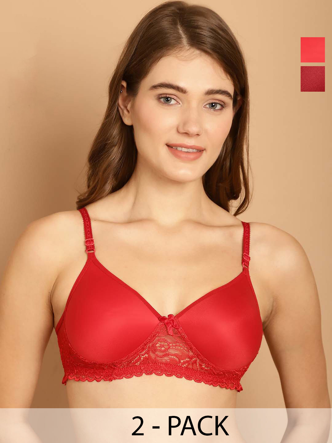 

Friskers Pack Of 2 Medium Coverage Dry Fit Balconette Bras With All Day Comfort, Red