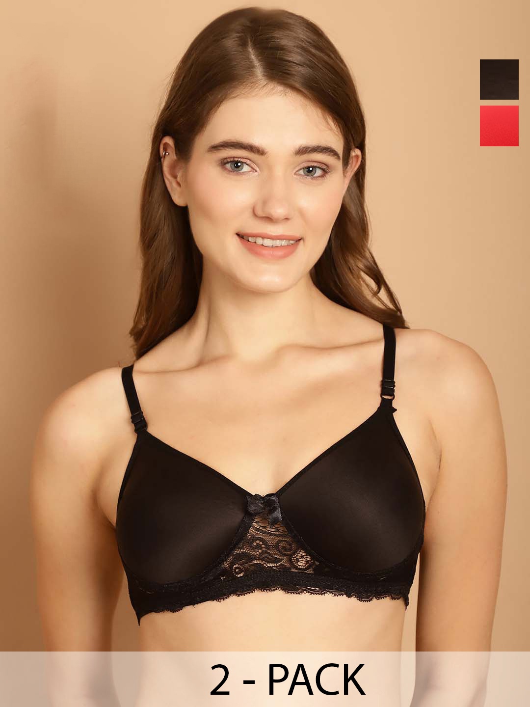 

Friskers Pack Of 2 Medium Coverage Dry Fit Balconette Bras With All Day Comfort, Black