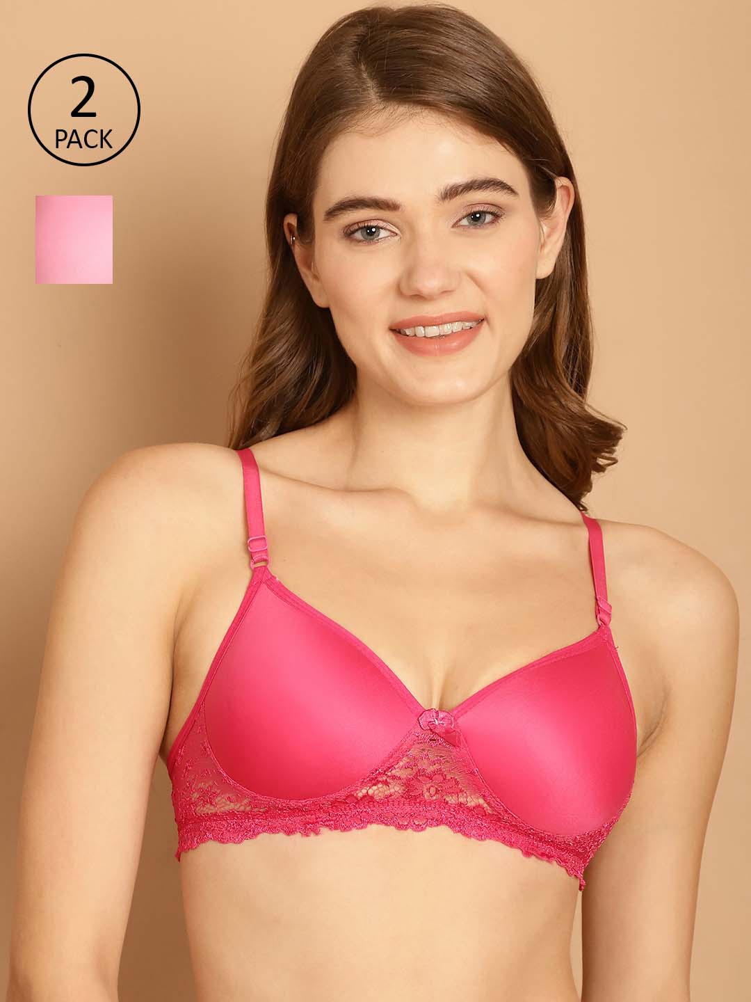 

Friskers Pack Of 2 Lightly Padded Balconette Bras With All Day Comfort, Pink