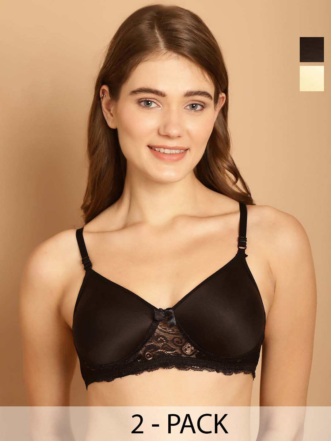 

Friskers Pack Of 2 Medium Coverage Dry Fit Balconette Bras With All Day Comfort, Black